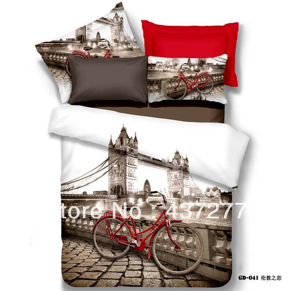 Brand New London City Bicycle Print Bedding Bed Linen Full Queen