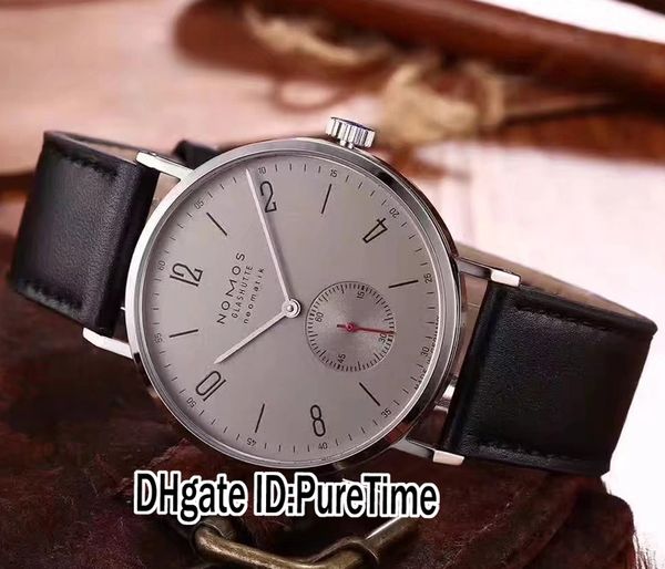 

New nomo gla hutte ge chutzte modell tangomat automatic 18k white gold gray dial date men watch leather watche 12 color puretime nm07