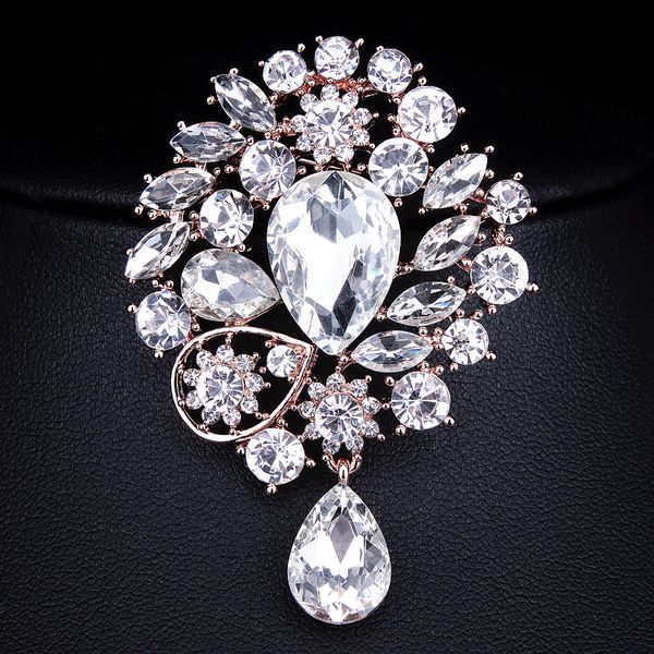 

wholesale- vintage wedding accessories shining crystal rhinestones brooch for women rose gold romantic victorian style brooches pins, Gray