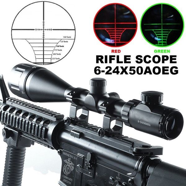 6-24x50AOEG Rot Grün Mil-Dot beleuchtete Optik Jagdzielfernrohr mit Ringen