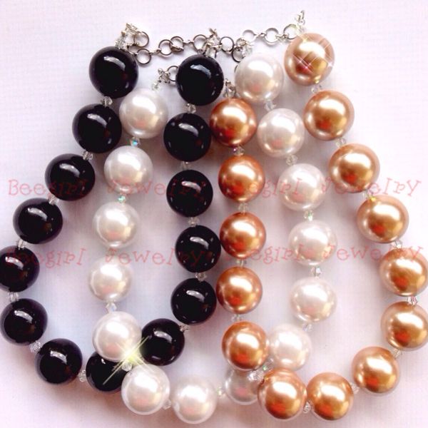 

3 colors big pearl beads chunky bubblegum girl statement necklacecb651