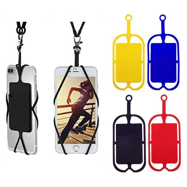 

Dhl or eub ilicone lanyard neck trap necklace ling card holder trap keychain for univer al mobile cell phone