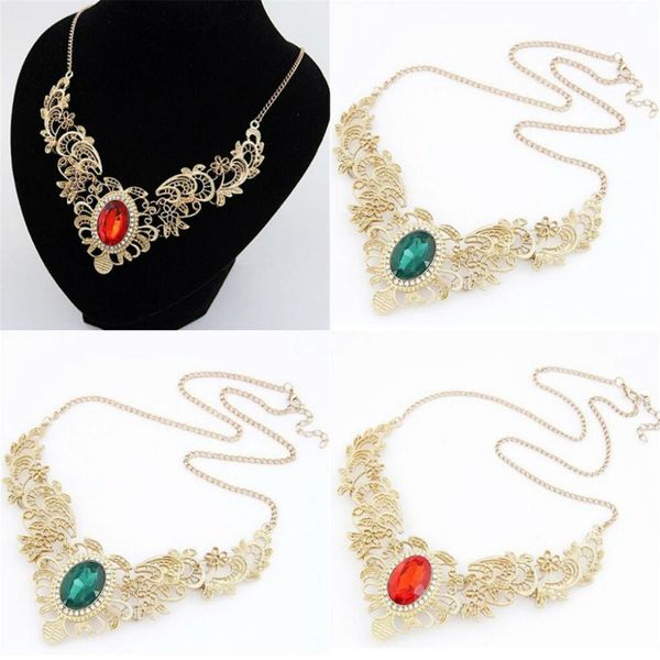 

wholesale-retro alloy big gem collar bib statement chunky necklace clavicle chain, Golden;silver