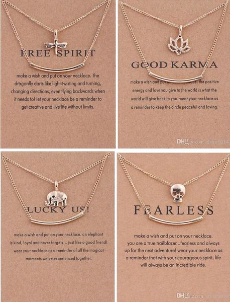 

dogeared necklaces with card gold skull elephant infinity pendant double layer necklace for women fashion jewelry wholesale, Silver