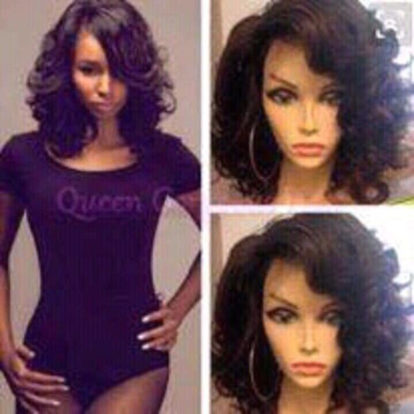 

side part short wavy curly bob hd lace front wigs 150% density full natural human hair wig for black women diva1, Black;brown