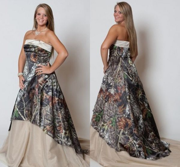 Vintage Plus Size Vestidos de Casamento 2015 Strapless Camo Floresta Vestidos de Casamento Elegante Nova Moda Varredura Trem Camo Imprimir Vestidos de Noiva