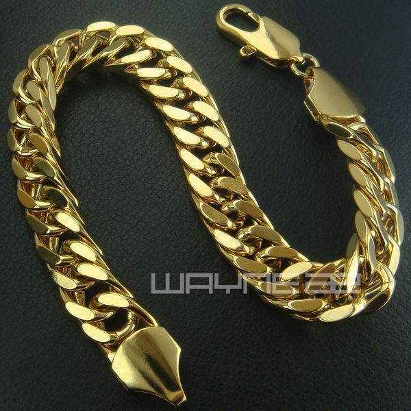 

18k 18ct gold filled gf mens 10mm width 22cm length cool braclet b119, Black