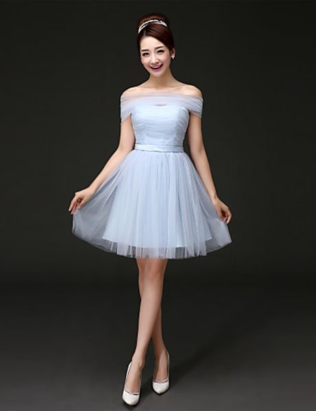 

2016 new custom pupolar ping sky blue a-line off-the-shoulder lace-up short/mini tulle bridesmaid dress 258, White;pink