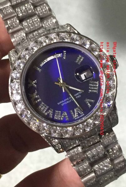 

Latest High Quality Watch Blue 41mm DAY DATE Diamond Roman Dial Platinum Full Diamond Bracelet 2836 2813 Mechanical Automatic Mens Watches