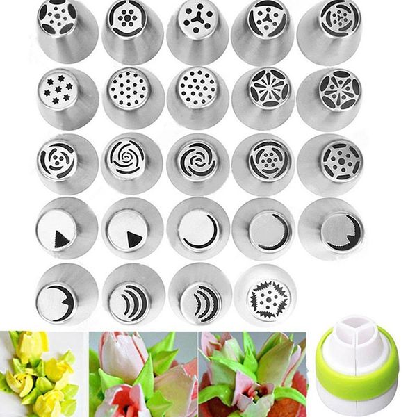 

wholesale- 24pcs/set russian stainless steel icing pastry piping nozzles tip cake decorating decor pastry cupcake tips bicos de confeitar