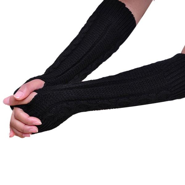 

wholesale-newly design women winter warm fingerless knitted long gloves aug19, Blue;gray