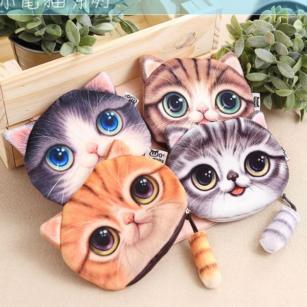 4 stili New Cat Coin Borsellino Ladies 3D Stampa digitale Stampa di grandi Cats Face Moda Modo Cartoon Zipper Borsa per bambini YC2006