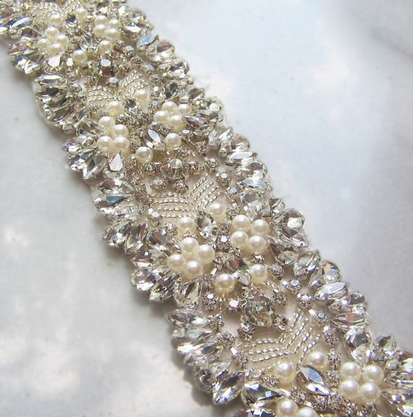 

gorgeous bridal sashes rhinestones pearls crystals stitches sparkling wedding belts bridal accessories customized, White