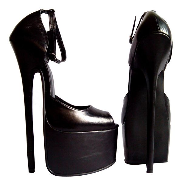

20cm heel height genuine leather peep toe stiletto heel pumps party shoes us size 5-14.5 no.y2007, Black