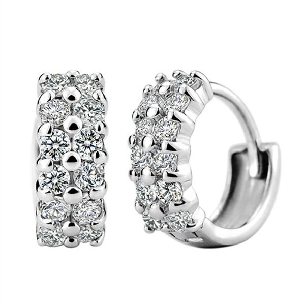 

высокое качество стерлингового серебра 925 серьги для женщин горный хрусталь кристалл двухрядные уха клип свадебные ювелирные изделия, Golden;silver