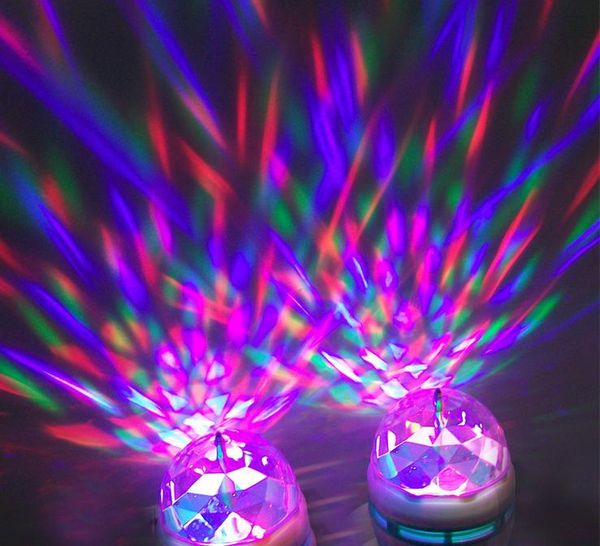 

3w e27 b22 rgb led bulb led crystal spotlight light auto&voice 360 degree rotating stage effect dj lamp mini stage light with retail box