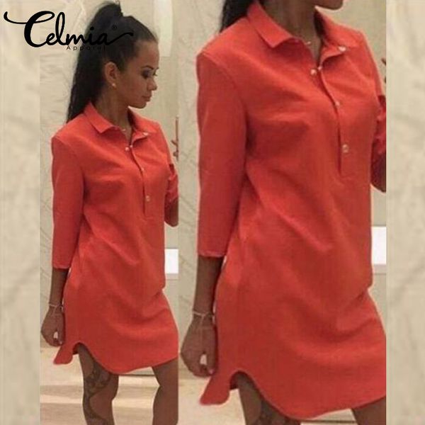 

wholesale- 7 colors 3xl vestidos celmia 2018 spring autumn women shirt dress long sleeve tunic mini short dresses mujer de festa, White;black
