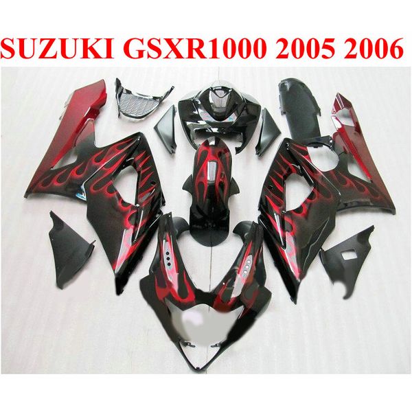 Customize motorcycle parts for SUZUKI GSXR1000 2005 2006 fairing kit K5 K6 05 06 GSXR 1000 red flames black ABS fairings set EF46