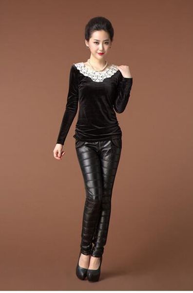 

женщины зима хань издание аутентичные новое шоу тонкий по-прежнему плотно бархат утолщение теплый сращивание стрейч кожаные штаны. s - 3xl, Black;white