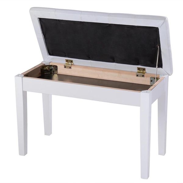 2019 White Wood Leather Piano Bench Padded Double Duet