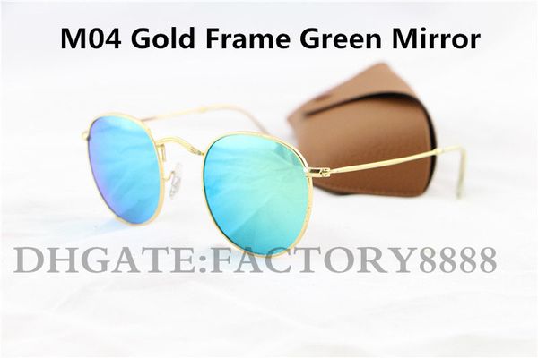 

высокое качество мужские женские унисекс дизайнер round metal оптические солнцезащитные очки золото-зеленый флэш-зеркало стекло линзы 50 мм, White;black