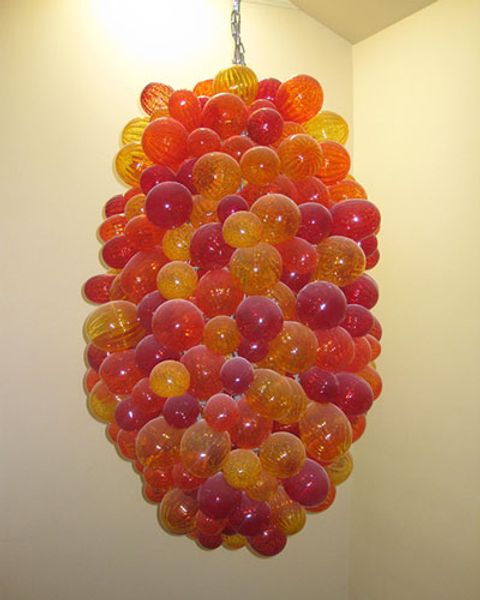 Orangefarbene und rote Lampenblasen-Kronleuchter, Murano-Kronleuchter, Wohnzimmer-Dekoration, mundgeblasenes Glas, LED-Blubbs-Pendelleuchten zum Verkauf
