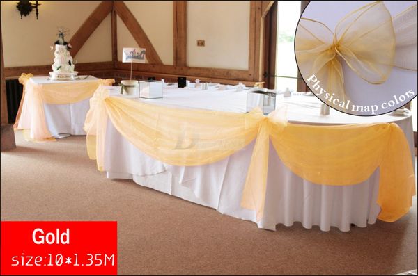 10m X1 35m Gold Organza Wedding Backdrops And Table Skirting With