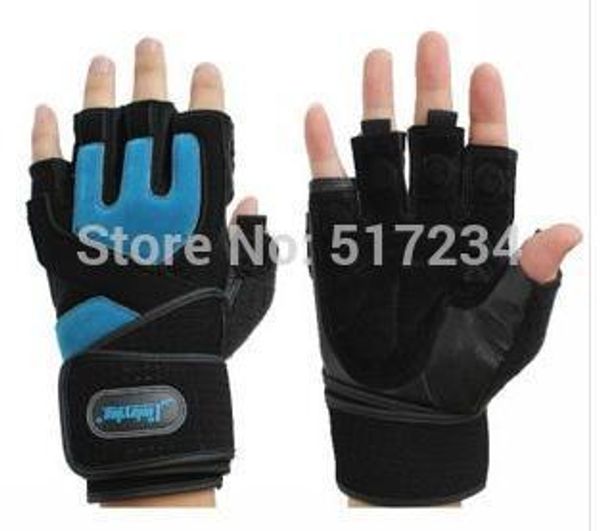 

wholesale-super wrist support fitness gloves weightlifting dumbbell bodybuilding multifunction half finger sport gloves ing, Blue;gray