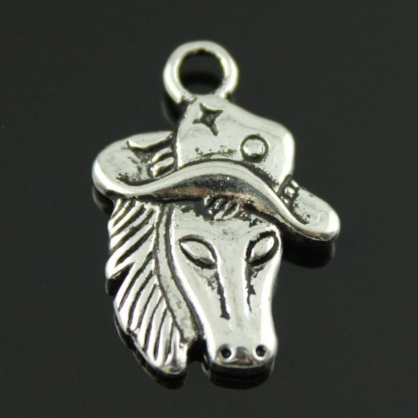 

100pcs/lot 23*16mm 2 colors antique silver, antique bronze plated double sided cowboy horse head charm diy for handmade, Bronze;silver
