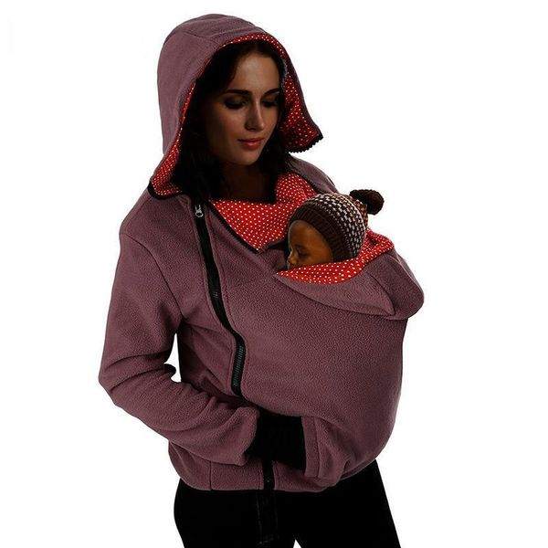 

baby carrier jacket kangaroo hoodie winter maternity outerwear coat for pregnant women thickened pregnancy baby wearing coat, White