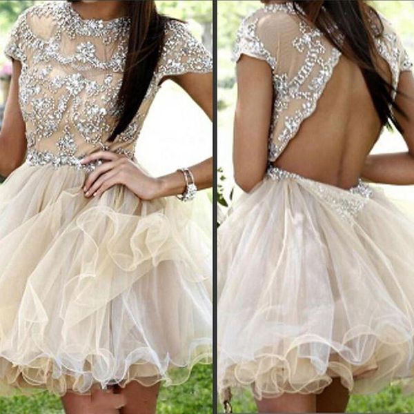 

сексуальные коктейльные платья с открытой спиной a line illusion круглый вырез роскошные кристаллы аппликации тюль homecoming вечерние плать, Black