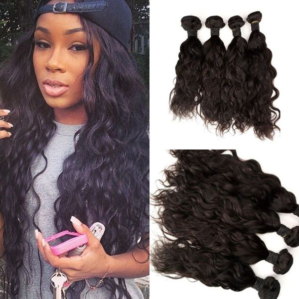 

indian human hair extensions water wave virgin hair wefts 4pcs grade 10a hair bundles fdshine, Black
