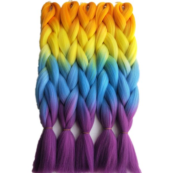 Orange Yellow Blue Ombre Rainbow Color Box Braids Hair Extension