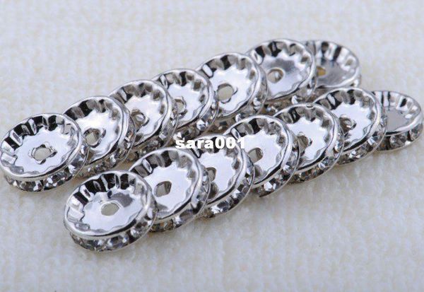 

whoselase 200pcs silver plated crystal rondelles beads rhinestone spacer beads 10mm z025, Blue;slivery