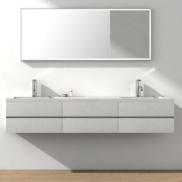 

1800mm modern up-market design units pre-assembled in factory soft closing technique solid surface stone quartz wall hung vanity 2926