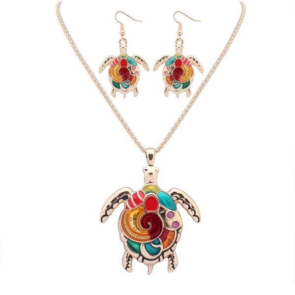 

fashion punk style 18kgp/ 925 silver lifelike drip colorful cute turtle shape jewelry set alloy necklaces earrings accessories for women