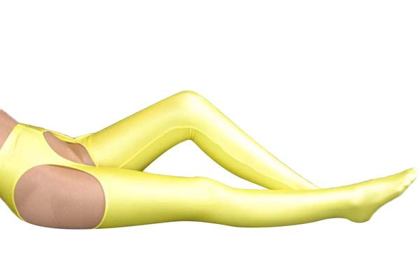 

yellow lycra spandex womens tight belt zentai stocking ing, Black