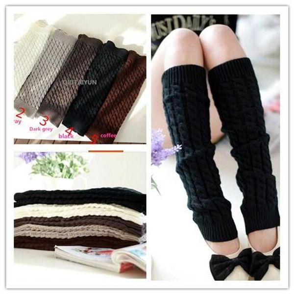 

2015 winter loose fashion boot cuffs thick warm over knee wool knitted leg warmers for women knee socks 20pair s498, Black;white