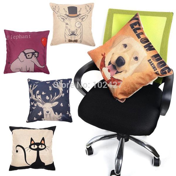 

wholesale-european vintage printed pillow case cotton linen throw pillowcase home chair seat cushion case almofadas 45*45cm