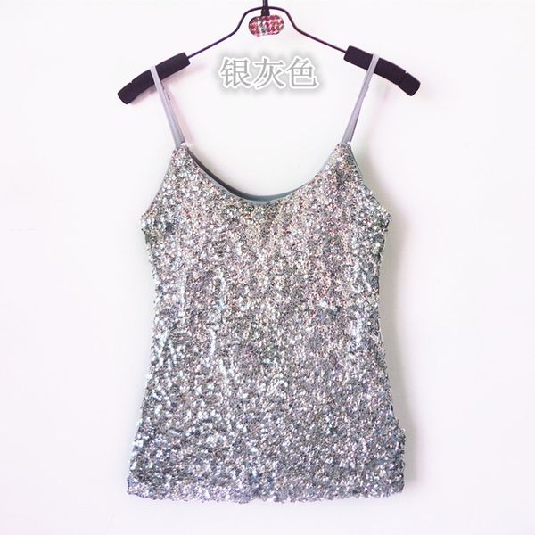 All'ingrosso-Donna Summer Camis canotta Oro Blu Bianco Nero da donna con paillettes canotta da donna Brillante Bling senza maniche Gilet con paillettes Top T-shirt