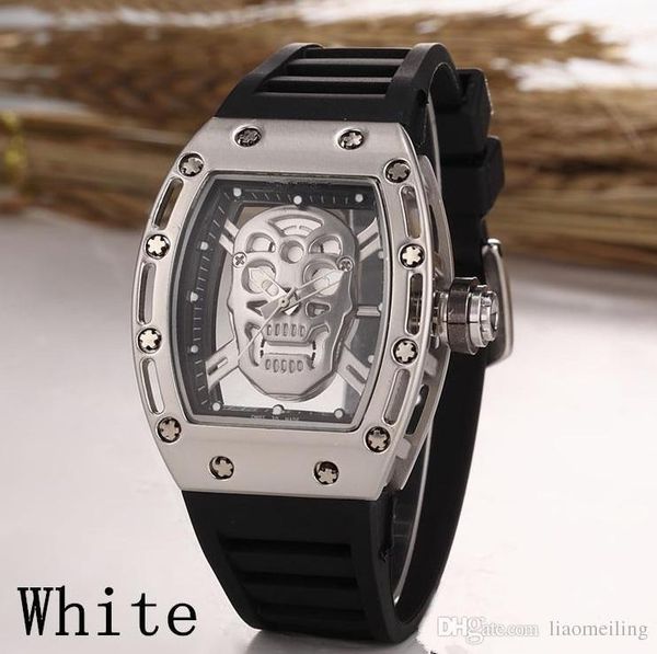 

2019 fashion skeleton watches men skull sport quartz watch 2, Slivery;brown