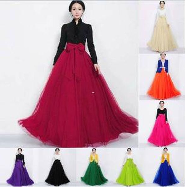

Hot Sale Women Ladies Female Long Tulle Gauze Skirts High-waisted skirt Elegant Prom Party Wedding Elastic Waist Long Skirts for women