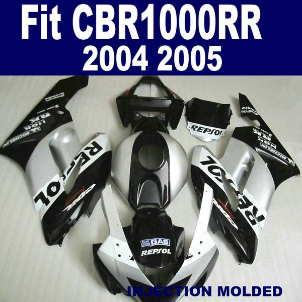 

injection mold bodywork fairings for honda cbr1000rr 04 05 black silver repsol cbr 1000 rr 2004 2005 hip fairing kit ka86