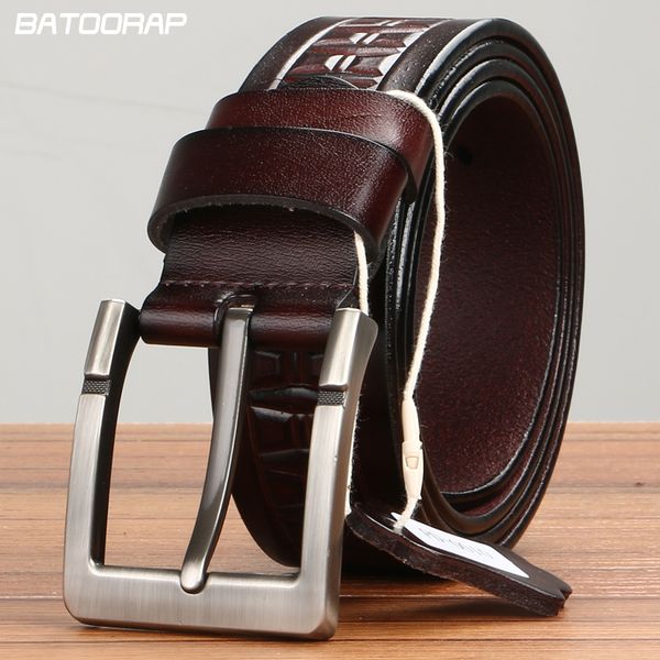 

wholesale- [batoorap] 2017 belt men fashion geometric embossing enuine leather belt men vintage belt mens wais, Black;brown