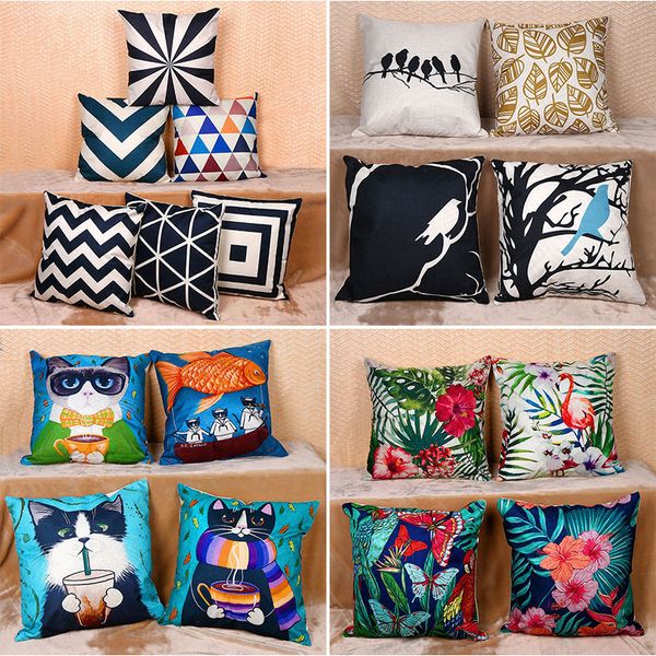 

19 design pillow case linen cartoon geometric abstraction square pillow case cushion cover office home sofa car decoration 45*45cm wx9-121