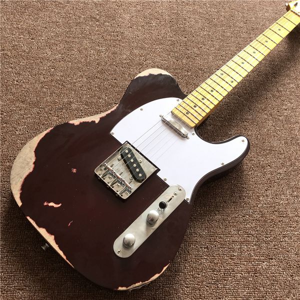 nova chegada venda quente guitarra elétrica com Handmade velho na cor escura vitória vermelho, com inlays ponto bordo fingerboard