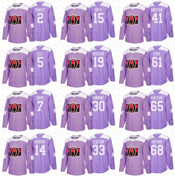 

2018 Fights Cancer Ottawa Senators 65 Erik Karlsson 41 Craig Anderson 5 Cody Ceci 33 Fredrik Claesson Brassard Smith 7 Kyle Turris Jerseys