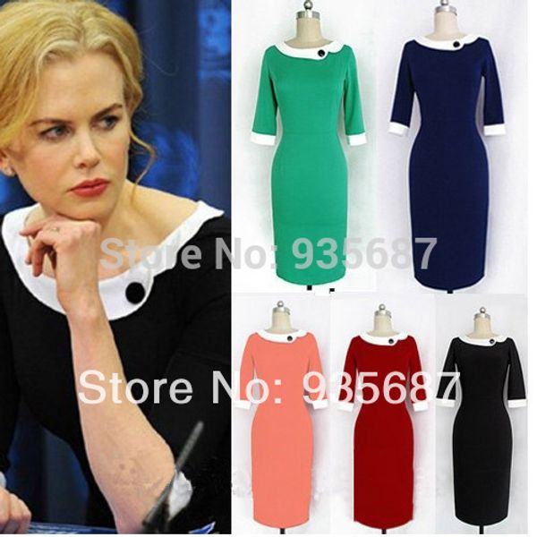 

wholesale-autumn 2015 new fashion vintage elegant casual bodycon bandage dress knee length stretch pin up rockabilly pencil women dress, Black;gray