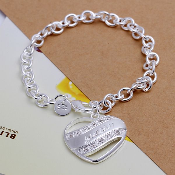

with tracking number sale 925 silver bracelet heart-shaped insets bracelet silver jewelry 20pcs/lot 1788, Black