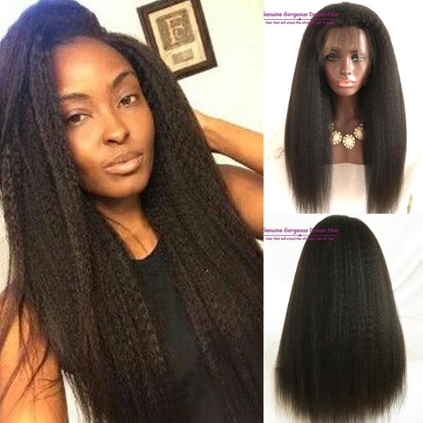

kinky straight 300 full density brazilian glueless lace front wig with baby hair brazilian human hair wig bleached kont, Black;brown